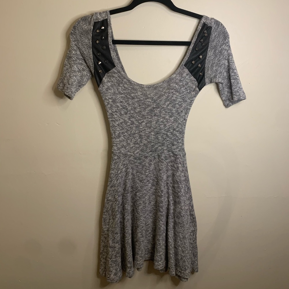 Skater dress with faux leather detail
